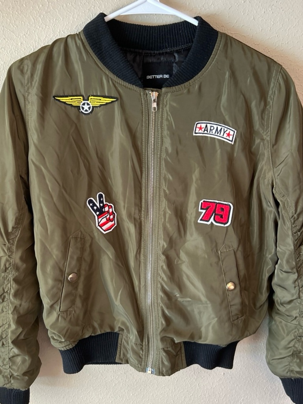 Better Be Olive Green Patch Bomber Jacket Junior Size small